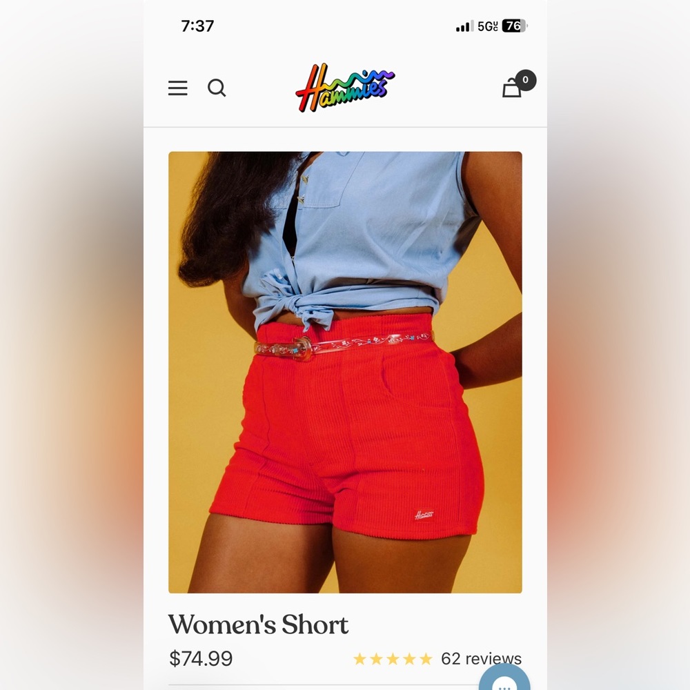 Hammies red corduroy shorts and size 26